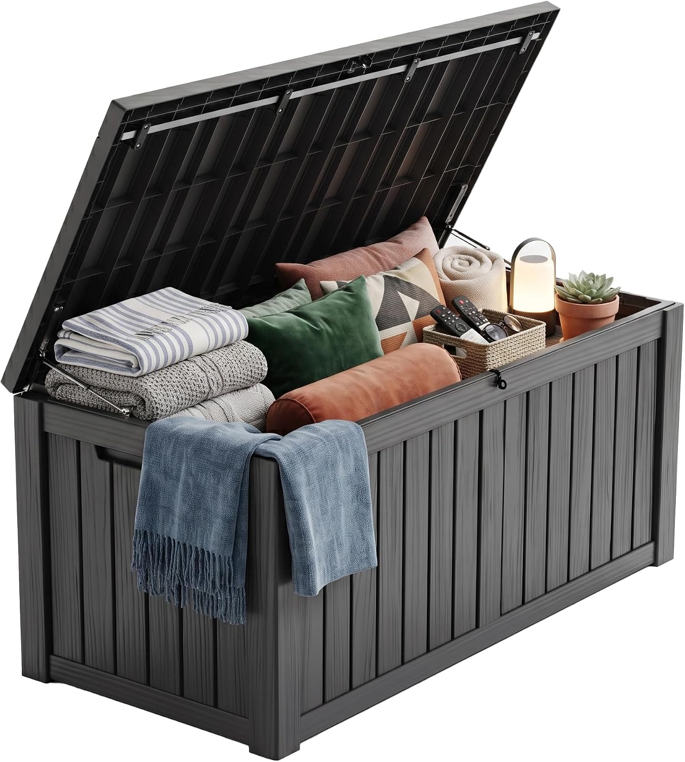 Outdoor Furniture Black - 200 Gallon Lockable Resin Deck Box,