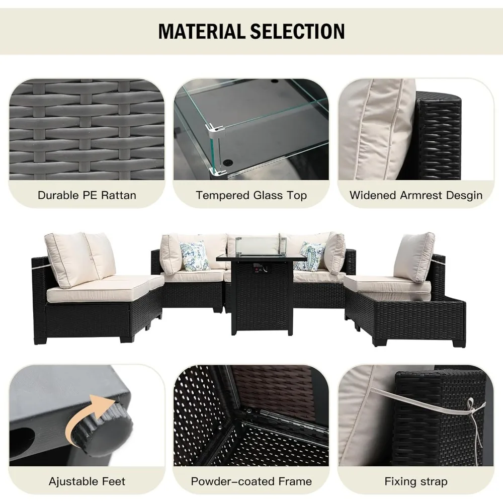 8-Piece Patio Furniture Rattan - Outdoor Furniture Set With Fire Pit ulasan dan harga