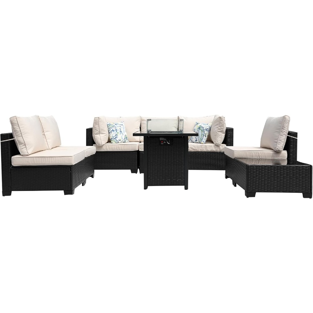 8-Piece Patio Furniture Rattan - Outdoor Furniture Set With Fire Pit ulasan dan harga