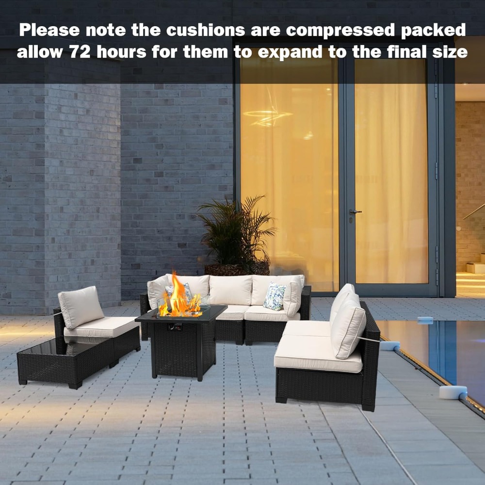 8-Piece Patio Furniture Rattan - Outdoor Furniture Set With Fire Pit ulasan dan harga