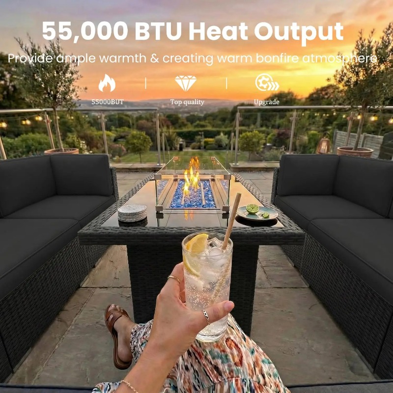 8-Piece Patio Wicker Sectional - Outdoor Furniture Set With Fire Pit ulasan dan harga