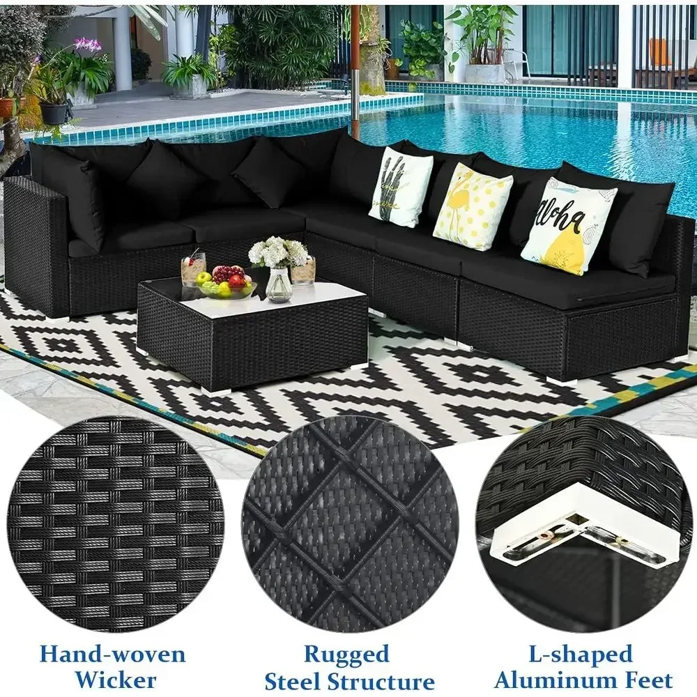 6-Seat Outdoor Wicker Patio Fu - Outdoor Furniture Black ulasan dan harga