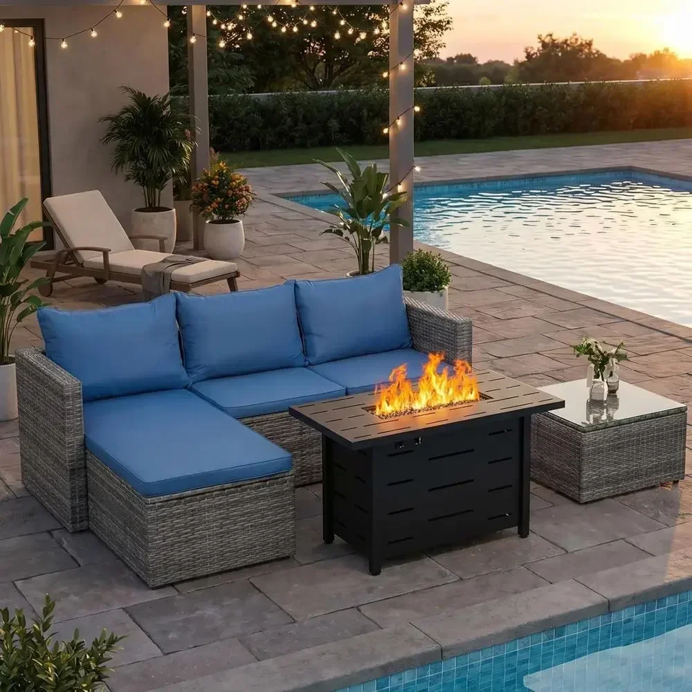 4-Piece Outdoor Wicker Patio F - Outdoor Furniture Set With Fire Pit ulasan dan harga